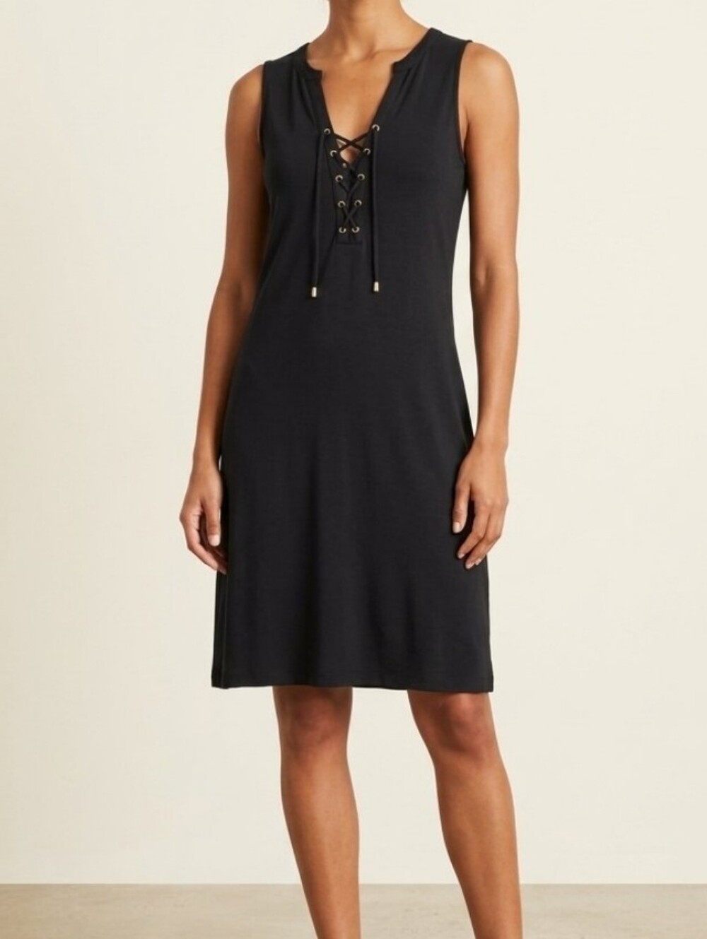 White House Black Market WHBM Lace Up Sleevless Dress Jersey Stretch Dress S